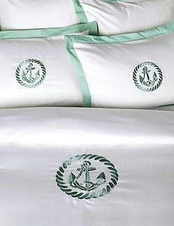Luxe Nautique Bedding: Embroidered Circle Anchor Bedding - Nautical Luxuries
