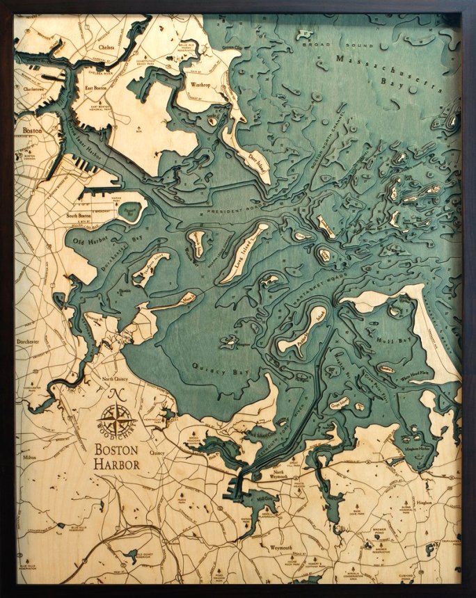 3-D Framed Wood Bathymetric Charts - Nautical Luxuries