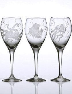 Sea Life Bohemian Crystal 6-Pc. Wine Goblet Set - Nautical Luxuries