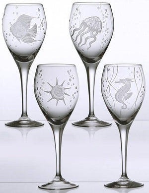 Sea Life Bohemian Crystal 6-Pc. Wine Goblet Set - Nautical Luxuries