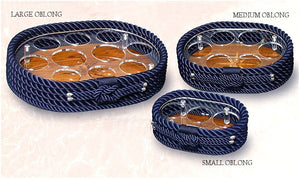 Italian Teak Inlay Rope Serving Trays - Nautical Luxuries