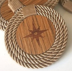 Italian Design Coiled Rope Teak Coaster Set - Nautical Luxuries