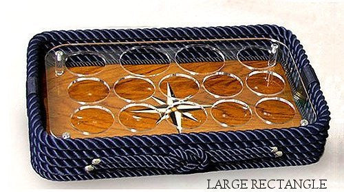 Italian Teak Inlay Rope Serving Trays - Nautical Luxuries