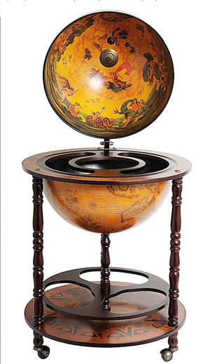 Old World Floor-Standing Base Shelf Globe Bar - Nautical Luxuries