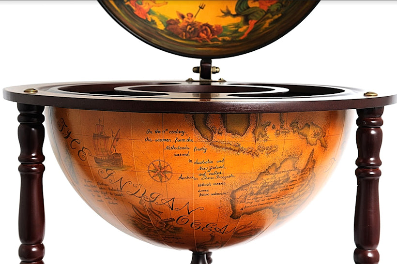 Old World Floor-Standing Base Shelf Globe Bar - Nautical Luxuries