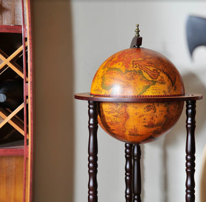 Old World Slender Floor-Standing Base Shelf Globe Bar - Nautical Luxuries