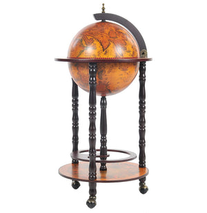 Old World Slender Floor-Standing Base Shelf Globe Bar - Nautical Luxuries