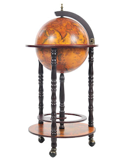 Old World Slender Floor-Standing Base Shelf Globe Bar - Nautical Luxuries