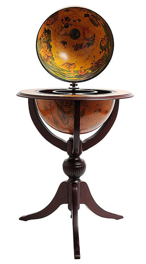 Old World Pedestal Floor-Standing Globe Bar - Nautical Luxuries