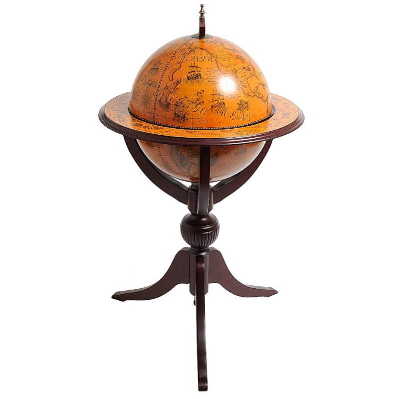 Old World Pedestal Floor-Standing Globe Bar - Nautical Luxuries