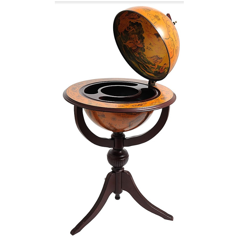 Old World Pedestal Floor-Standing Globe Bar - Nautical Luxuries