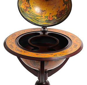 Old World Pedestal Floor-Standing Globe Bar - Nautical Luxuries