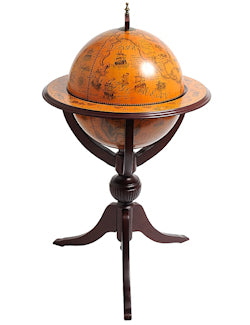 Old World Pedestal Floor-Standing Globe Bar - Nautical Luxuries