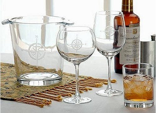 Compass Rose Etched Barware Collection - Nautical Luxuries
