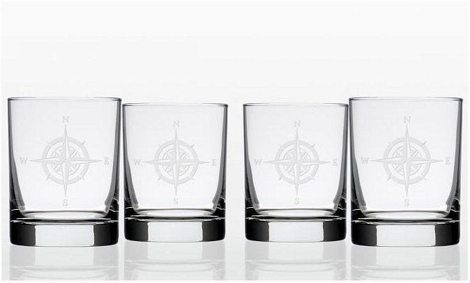Compass Rose Etched Barware Collection - Nautical Luxuries