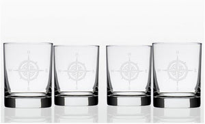 Compass Rose Etched Barware Collection - Nautical Luxuries
