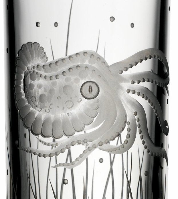 Sea Creatures Hand Engraved Varga Crystal 6-Pc. Hi-Ball Glass Sets - Nautical Luxuries