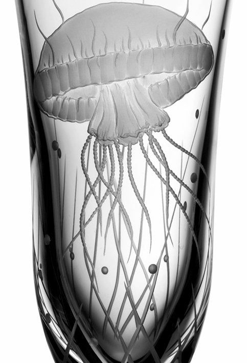 Sea Creatures Hand Engraved Varga Crystal 6-Pc. Champagne Flute Set - Nautical Luxuries