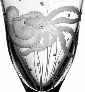 Sea Creatures Hand Engraved Varga Crystal 6-Pc. Water Glass Set - Nautical Luxuries