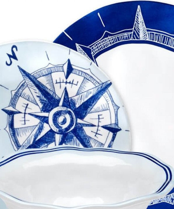 Seafarer Compass Rose Melamine Dinnerware - Nautical Luxuries