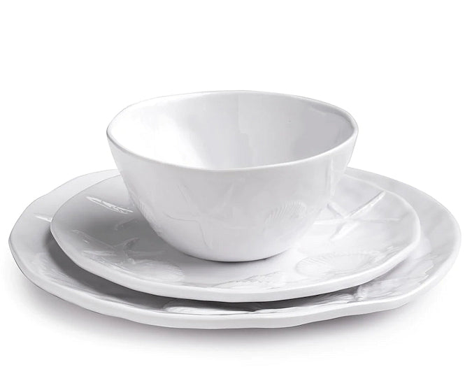 Chic White Reef Life Melamine Dinnerware - Nautical Luxuries