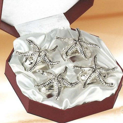Dancing Starfish Silver Napkin Ring Set - Nautical Luxuries