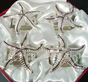 Dancing Starfish Silver Napkin Ring Set - Nautical Luxuries