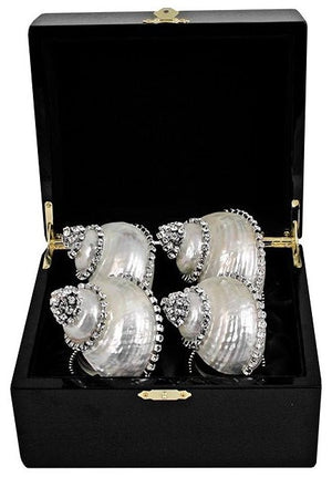 Swarovski Crystal Pearl Turbo Shell Napkin Ring Set - Nautical Luxuries