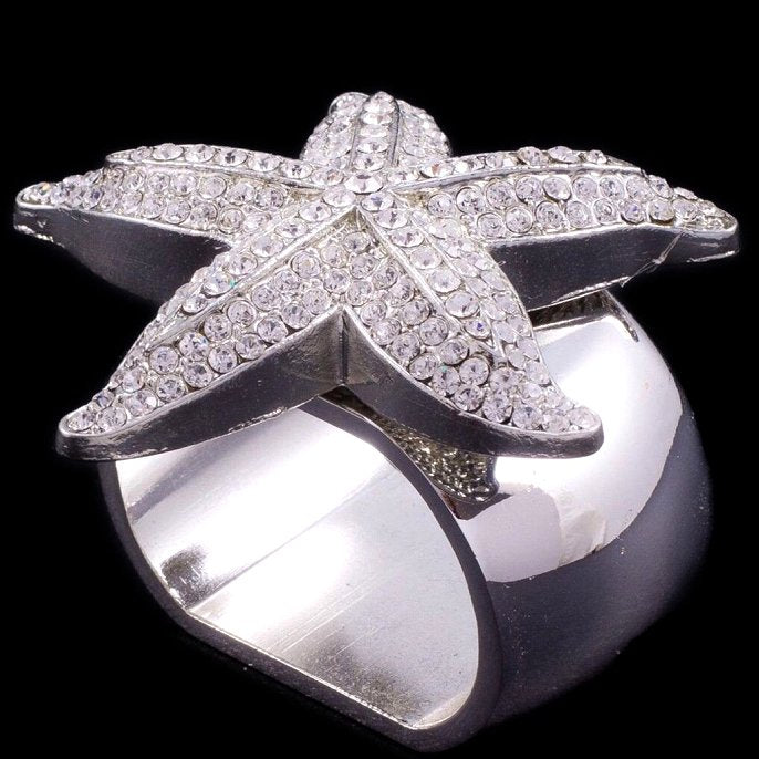 Swarovski Crystal Luxury Starfish Napkin Ring Set - Nautical Luxuries