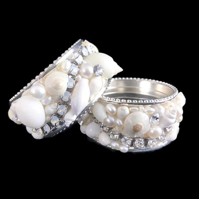 Swarovski Crystals Seashells Pavé Luxury Napkin Ring Set - Nautical Luxuries