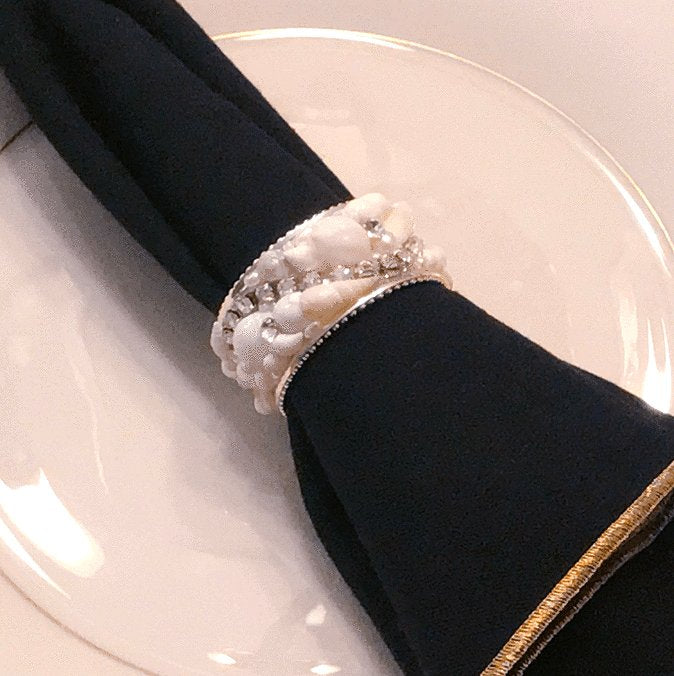 Swarovski Crystals Seashells Pavé Luxury Napkin Ring Set - Nautical Luxuries