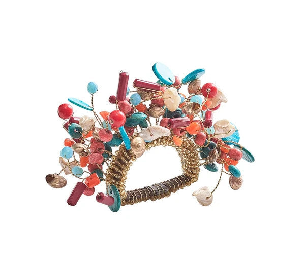 Caribe Splash Beaded Napkin Ring Set - Nautical Luxuries