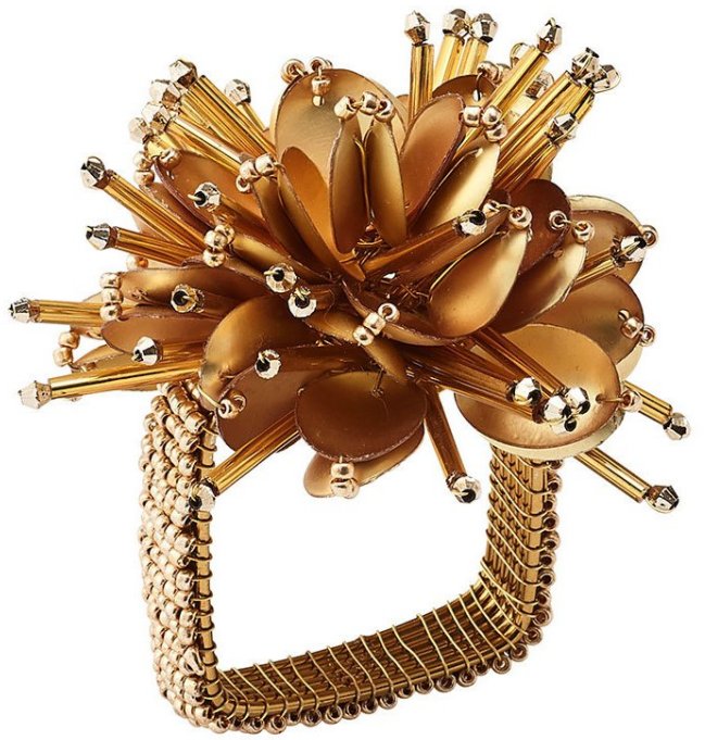 Golden Beaded Napkin Ring Set - Nautical Luxuries