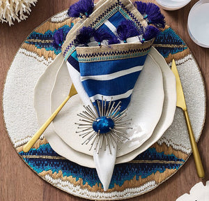 Cobalt Gem Anemone Napkin Ring Set - Nautical Luxuries