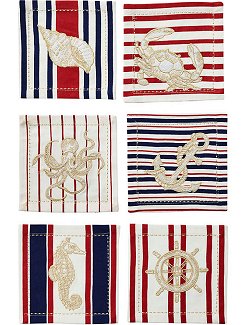 Nautical Motif Embroidered Cocktail Napkin Set - Nautical Luxuries