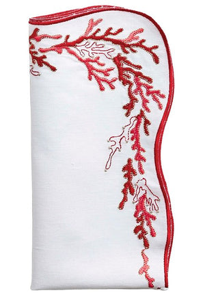 Kim Seybert Embroidered Coral Linen Napkin Sets - Nautical Luxuries