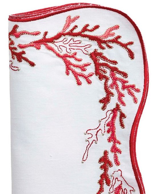 Kim Seybert Embroidered Coral Linen Napkin Sets - Nautical Luxuries