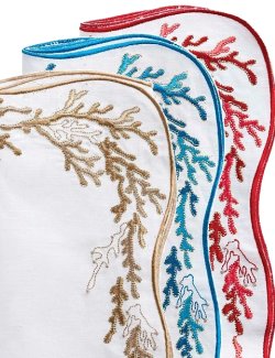 Kim Seybert Embroidered Coral Linen Napkin Sets - Nautical Luxuries