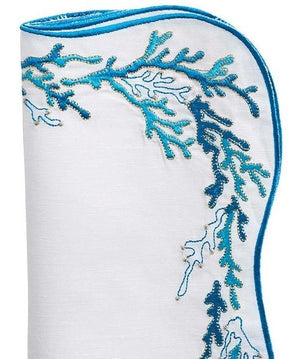 Kim Seybert Embroidered Coral Linen Napkin Sets - Nautical Luxuries