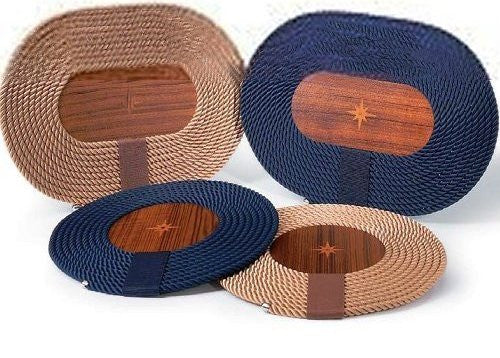 Italian Rope Inlaid Teak Table Mats - Nautical Luxuries