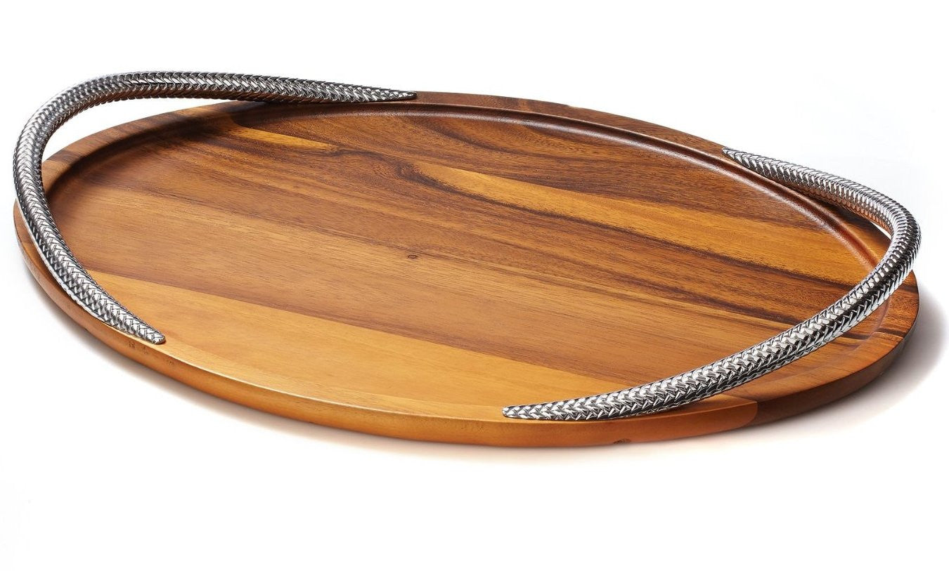 Braid Rope Acacia Wood Serving Tray - Nautical Luxuries