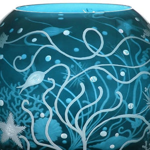 Bohemian Crystal Engraved Atlantis Vase - Nautical Luxuries
