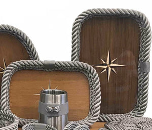 Italian Teak Inlay Rope Serving Trays - Nautical Luxuries