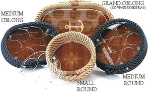 Italian Teak Inlay Rope Serving Trays - Nautical Luxuries