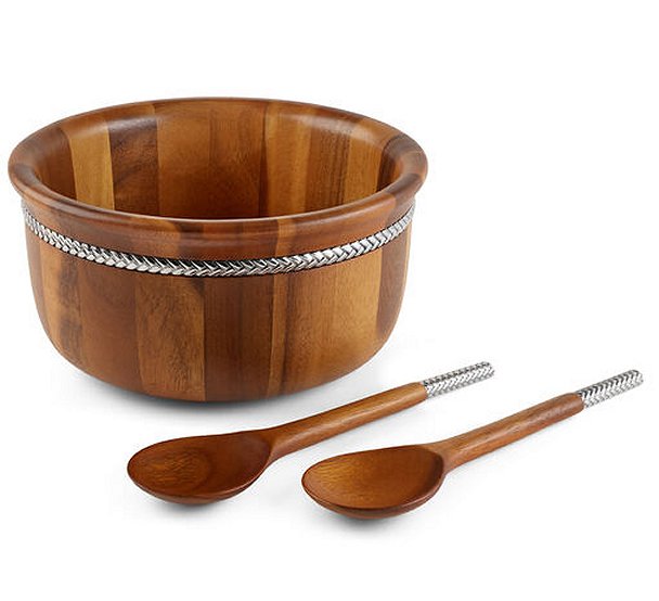 Braid Rope Acacia Wood Right-Size Salad Set - Nautical Luxuries