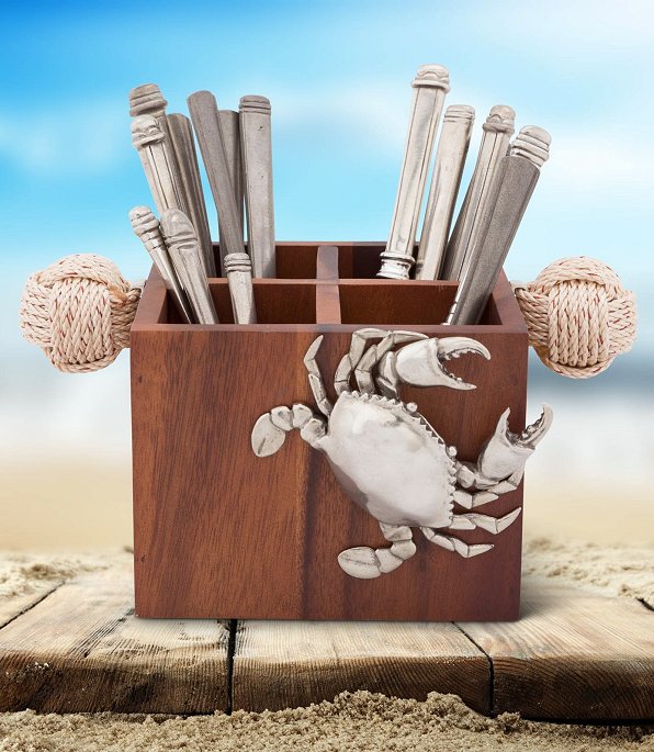 Crabbin' Wooden Flatware Caddy - Nautical Luxuries