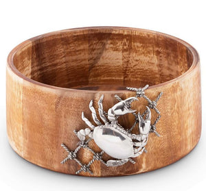 Netted Crab Acacia Wood Salad Serving Bowl - Nautical Luxuries