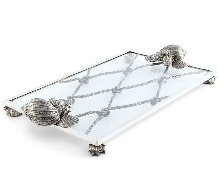 Fisherman's Catch Glass Centerpiece Serving Plate - Nautical Luxuries