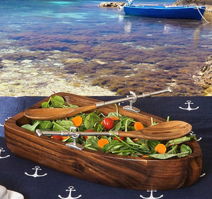 Wood Dinghy Salad Bowl Set - Nautical Luxuries