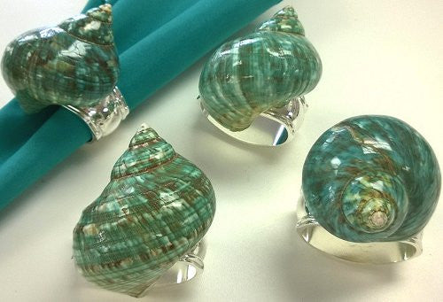 Jade Turbo Shell Napkin Ring Set - Nautical Luxuries